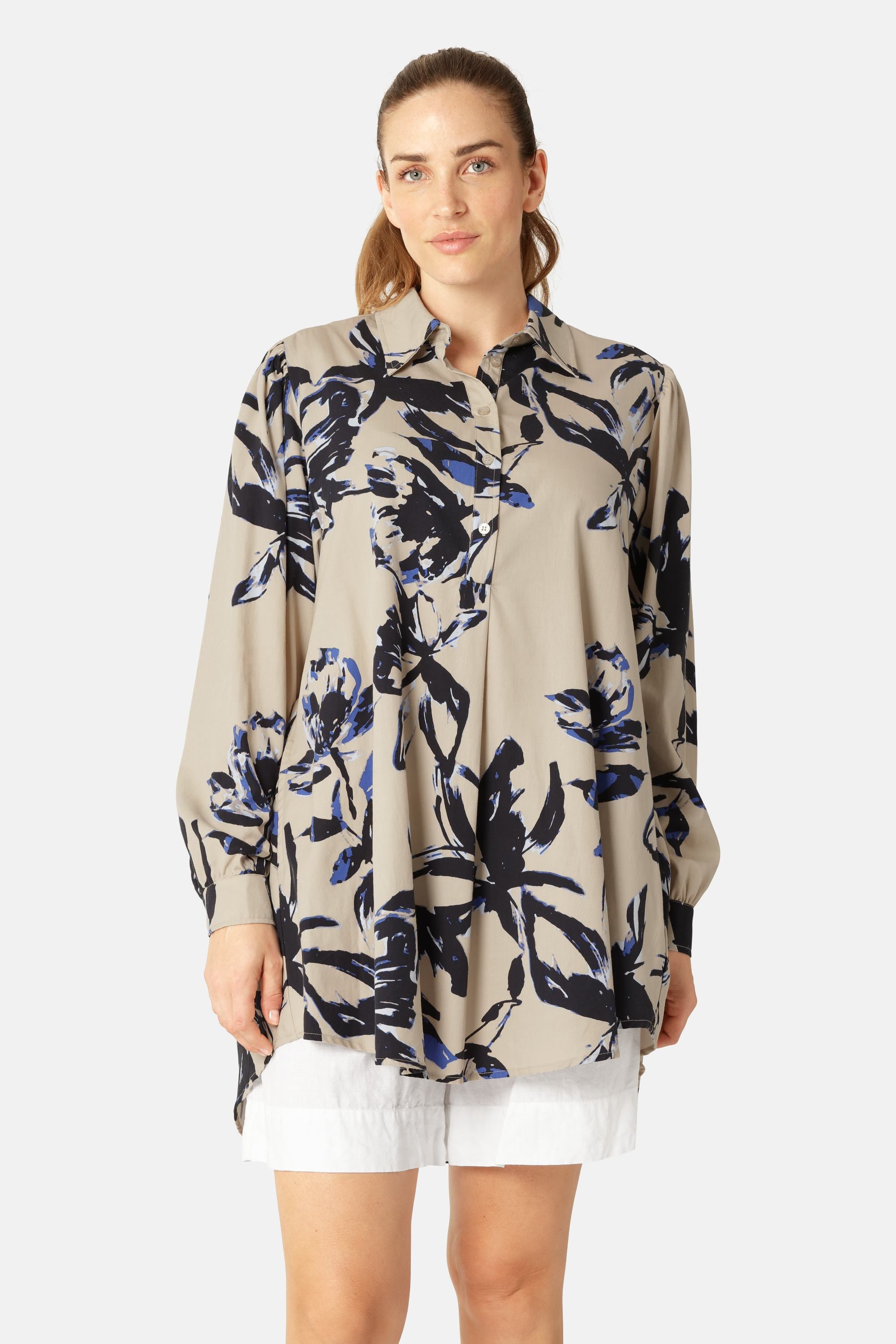 Robe Tunique Longue - Sand Artsy Stroke Flower